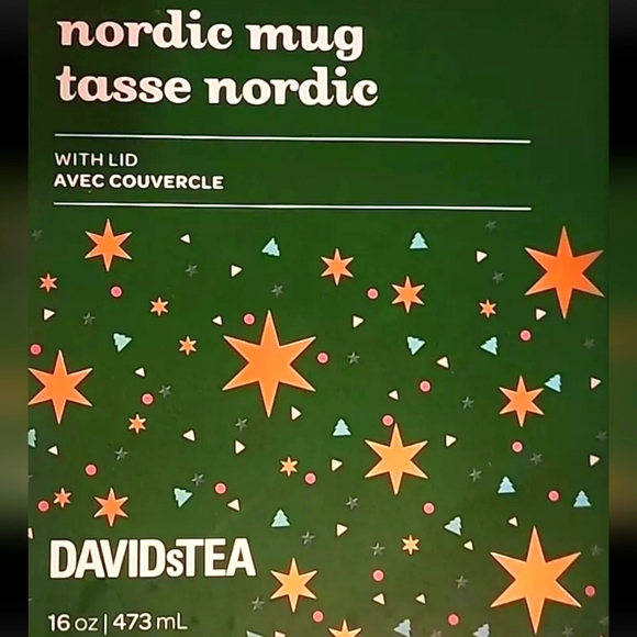 New DavidsTea Nordic Festive Christmas Glass Mug with Lid Accents Star Confetti - Picture 2 of 3